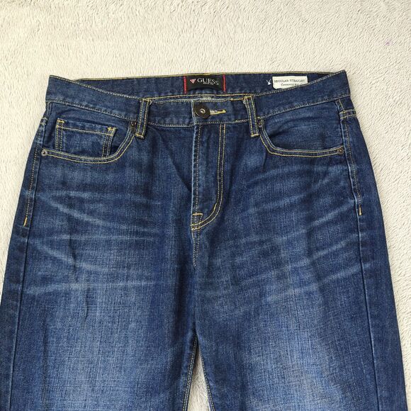 Guess Jeans Regular Straight Crescent Fit Men 33x30 Mid Wash Blue Y2K Retro 90s - Picture 2 of 11